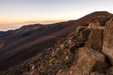 Sunset over a volcano