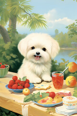 puppy in the garden, lovely dog, Generative AI 