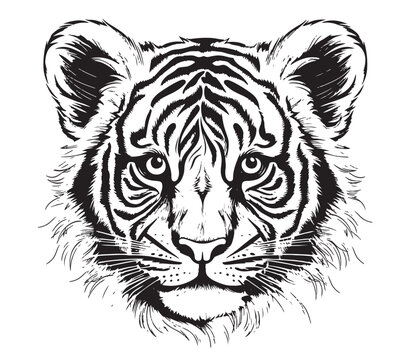 Tiger baby drawn with ink from the hands of a predator