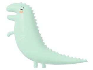 Cute Hand Drawn Mint Blue Inflated Dinosaur Toy. No Background. Sweet Pastel Blue Monster. Funny Dino Balloon.