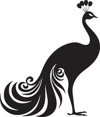 Black silhouette of Peacock on white background