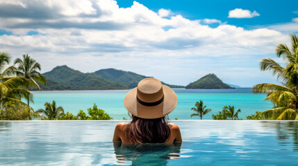Fototapeta na wymiar Breathtaking ocean panorama, Ultimate relaxation getaway, Luxury resort lifestyle