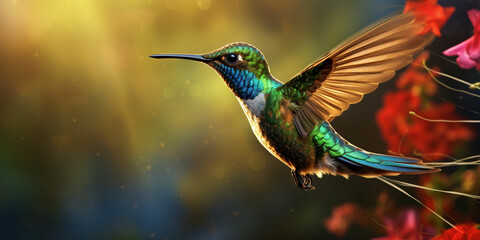 Obraz premium a hummingbird flying over a flower