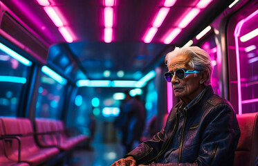 Elderly Man Surrounded by Sleek, Modern Architecture. Modern Aging.