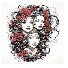 girl with flowers in hair tattoo PNG 
