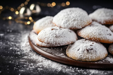 Fototapeta na wymiar christmas cookies with powdered sugar on a wooden table