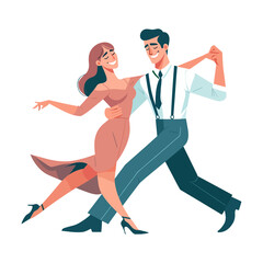 Man and woman tango dancing flat design vector illustration.