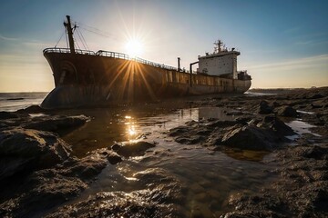 Wreck of a Tanker Releasing Oil. Oil Spill Disasters.
Environmental Impact on Nature