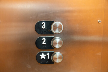 Elevator buttons inside the elevator, for floors 1, 2 and 3 © MelissaMN