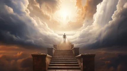 Poster A person coming up the stairs to reach heaven. © Positive Click