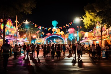 Families relish a night of joyous fun at a fanciful carnival of vivid rides and luminous lights.