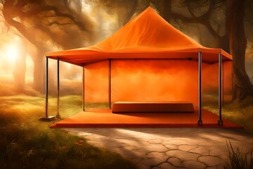 a beautifull orange tent with podium background images 