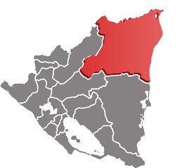 Obraz premium NORTH CARIBBEAN COAST AUTONOMOUS REGION DEPARTMENT MAP PROVINCE OF NICARAGUA 3D ISOMETRIC MAP