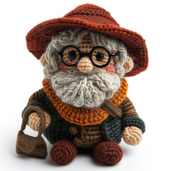 crocheted grandfather figure on a white background