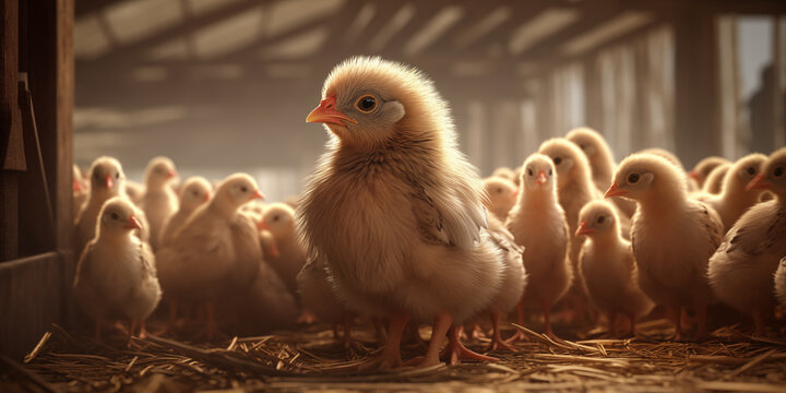 Chicken farm. Little chicken. agriculture industry