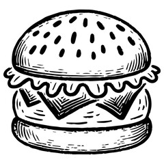 Cheeseburger ,Food Doodles line , Line art , hand-drawn in the style of doodles line SVG File.