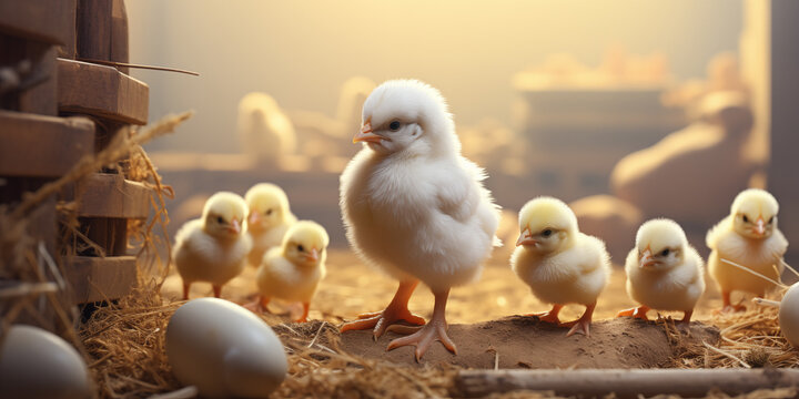 Chicken farm. Little chicken. agriculture industry