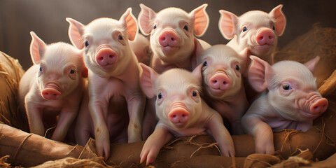 Pig farm. Little piglets. agriculture industry - obrazy, fototapety, plakaty