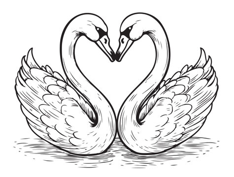 Two swans sketch. Hand drawn vector .