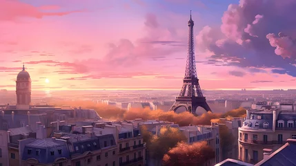 Foto auf Acrylglas Paris Panoramic view of the Eiffel Tower at sunset, Paris, France