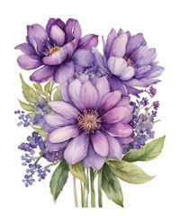 Obraz premium Seamless border with purple watercolor flowers isolated on white background