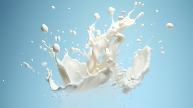 Splash of milk isolated on blue background. 3d rendering.