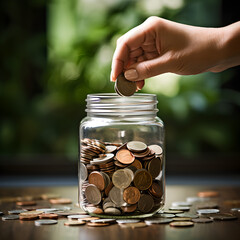 Money jar - concept of saving coins for rainy days 