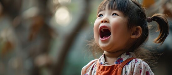 Open-mouthed Asian child - obrazy, fototapety, plakaty