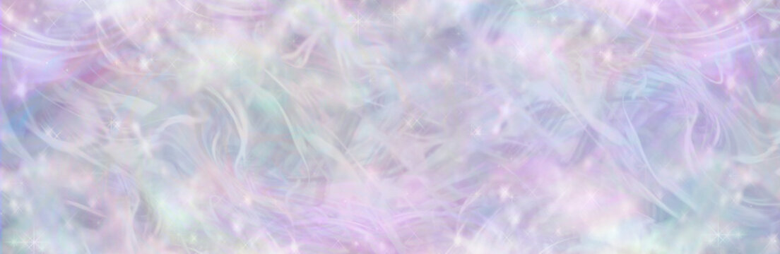 Misty sparkling wispy ethereal wide website banner template - pink lilac blue messy disordered magical fairy like background ideal for spiritual healing theme
