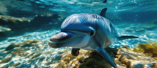 Dolphin swimming happily.
