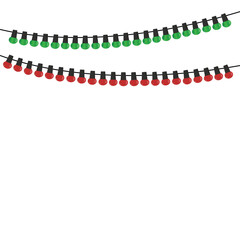 Green and red light bulbs garland, Glowing light bulbs for decoration, colorful party lights, Holiday decor, Light bulb garland, Bright colored garland lights decoration.