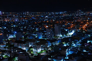 Aerial View, Night View of City in Da Nang, Vietnam - ベトナム ダナン 夜景	