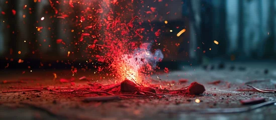Foto op Aluminium Red firecracker explosion, Chinese festival, stop motion. © TheWaterMeloonProjec