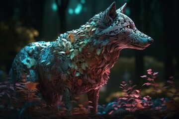 Beautiful wolf in a magical fantasy forest, Generative AI
