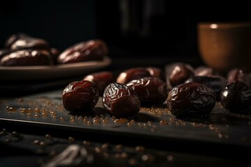 the surface finish of some dried dates. oriental sweets made naturally. Generative AI