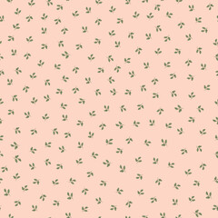 Scribbled leaf vector seamless background pattern. Pink backdrop with leaves. Textural design outline foliage. Botanical sprigs all over print. Decorative botanical repeat for packaging,