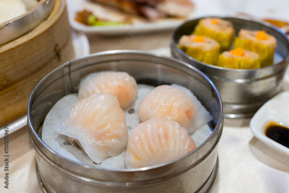 Poster steamed prawn dumpling in chinese restaurant