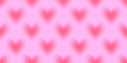 Valentines Day seamless pattern in 90s style.Romantic vector illustration in y2k aesthetic with pink blurred hearts.Modern wallpaper for smm,fabric,invitations,prints,promo offers.