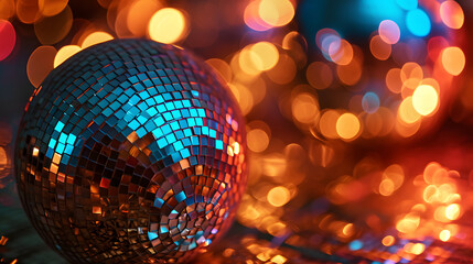 Obraz premium Shimmering Disco Ball with Colorful Bokeh Lights Background