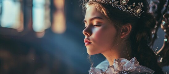 Girlish teen crowned as princess. - obrazy, fototapety, plakaty