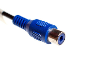 Video connector for a computer on a white background, connecting a computer