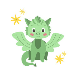 Dragon in a cute cartoon style, Chinese New Year 2024 symbol, Lunar New Year Dragon. Vector illustration.