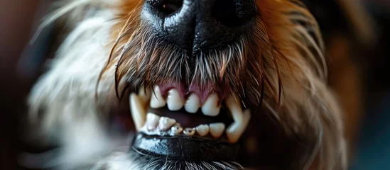 Fotobehang Close-up picture of a dog's teeth with tartar or plaque. © TheWaterMeloonProjec