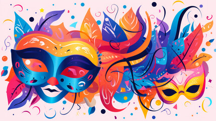 Carnival and music festival masquerade motifs on white background