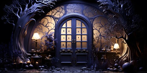 3d illustration of a haunted house at night. Halloween concept.