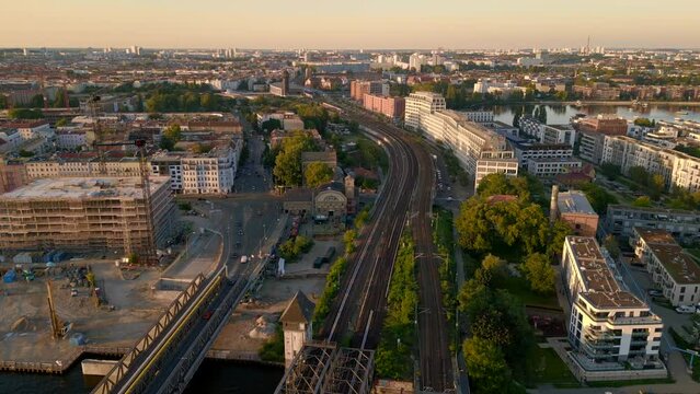 Techno club ost renate city Berlin Germany. Best aerial top view flight drone
