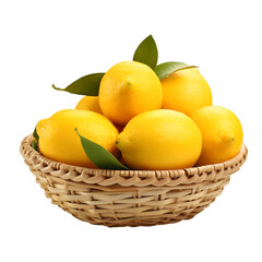 lemons white background rattan basket isolated on white background. png