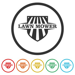 Lawn Mower Logo icon. Set icons in color circle buttons