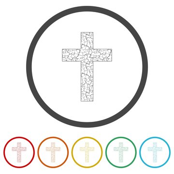 Christian cross icon. Set icons in color circle buttons