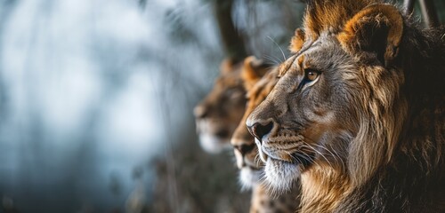 Lion and lioness profile together